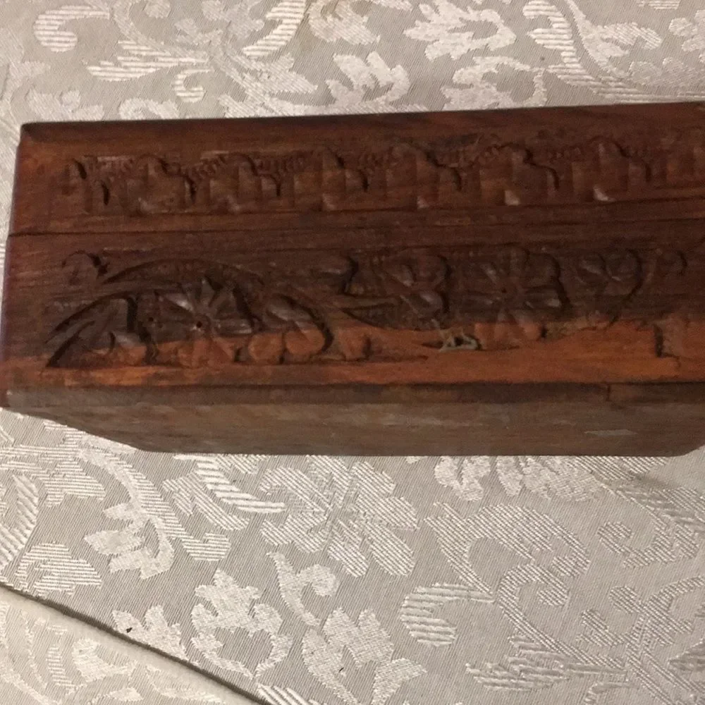 Vintage Hand Carved Wooden Trinket Box